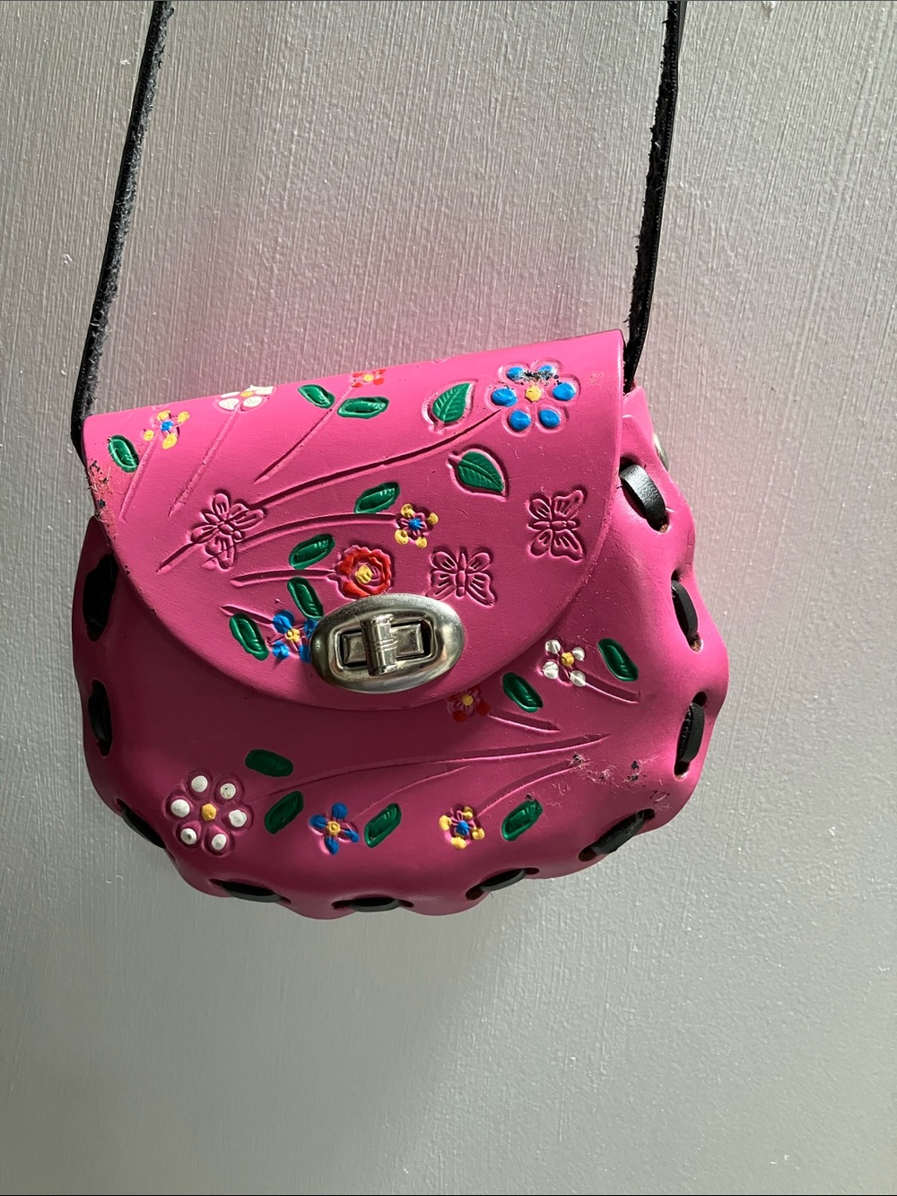Pink Floral Embossed Leather Crossbody Bag